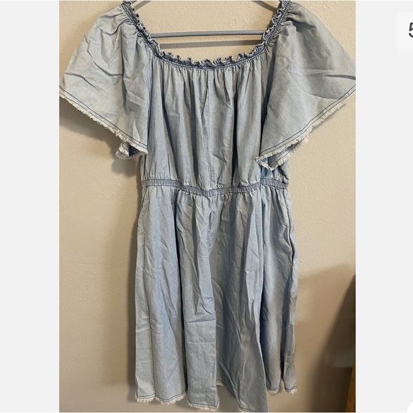 Lane Bryant Light Chambray Off Shoulder Dress 18/20 Raw Hems - Picture 2 of 5